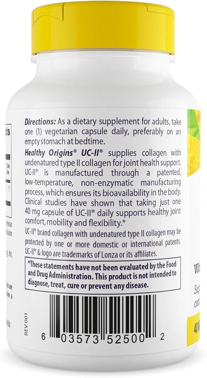 Healthy Origins UC-II 40 mg (Undenatured Type II Collagen, Non-GMO, Gluten Free, Joint Support), 60 Veggie Caps