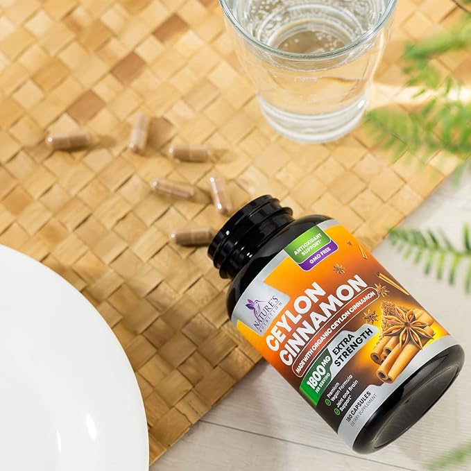Organic Ceylon Cinnamon Supplement 1800mg - Certified Organic Ceylon Cinnamon Powder Pills - Energy & Heart Support for Women & Men, Bottled in USA, Antioxidant, Gluten Free, Non-GMO - 180 Capsules