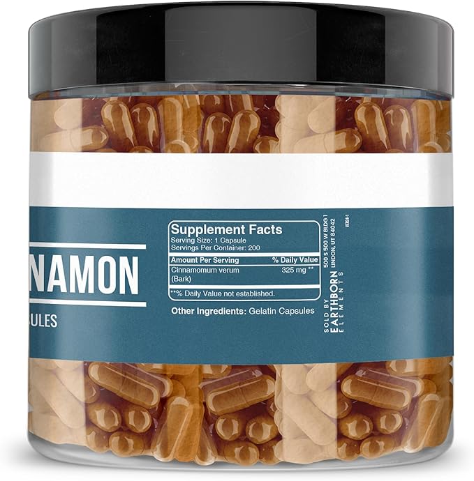 Earthborn Elements Ceylon Cinnamon 200 Capsules, Pure & Undiluted, No Additives
