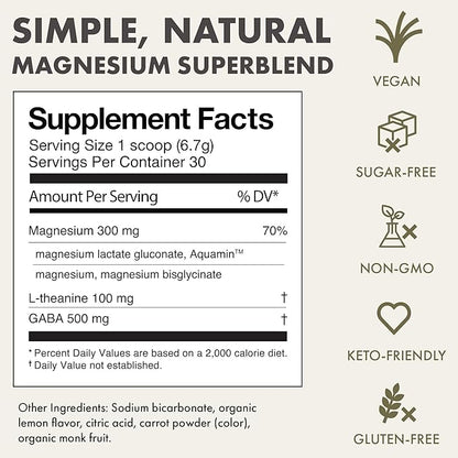 Mellö Magnesium Supplement Superblend Powder - Magnesium Glycinate with L-Theanine, GABA, and 70 Trace Minerals - Supports Sleep, Relaxation, Balanced Energy - Lemon Flavor, 30 Servings