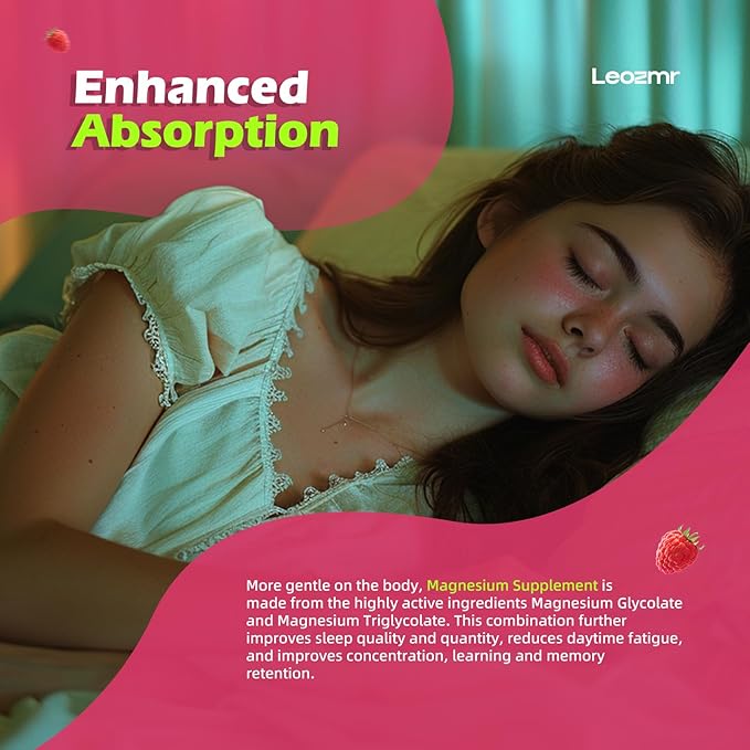 Magnesium Glycinate Gummies 1000mg - Sugar Free Magnesium Potassium Supplement with Vitamin D, B6, CoQ10 for Calm Mood & Sleep Support - 60Raspberry Gummies