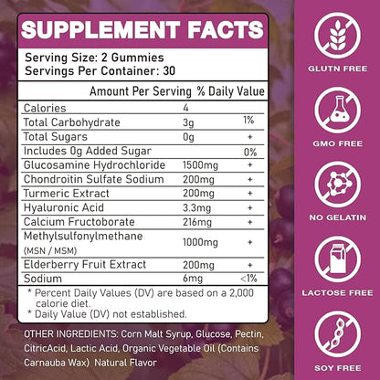 Glucosamine Chondroitin Supplements with MSM & Elderberry | Glucosamine Chondroitin Gummy for Women & Men | Glucosamine chondroitin Gummies Extra Strength | Joint Supplement | 1 Pack