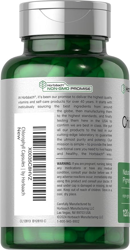 Horbäach Chlorophyll Capsules | 120 Count | Non-GMO and Gluten Free Supplement | Naturally-Occurring Pigment