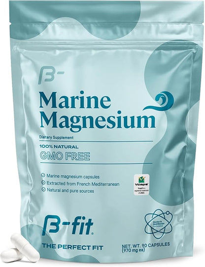 Marine Magnesium - 90 Capsules - 3-Month Supply - High Bioavailability Magnesium Supplement - No Additives & Gluten Free - Good Absorption - Simag Certified