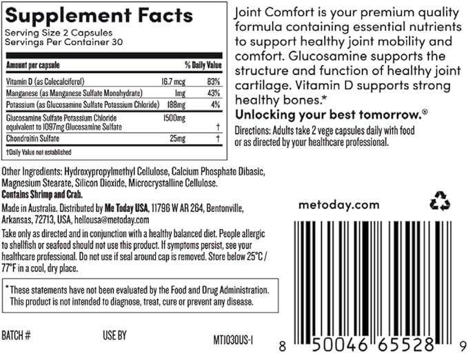 – Joint Comfort Supplement with Glucosamine, Vitamin D and Chondroitin, 60 Capsules