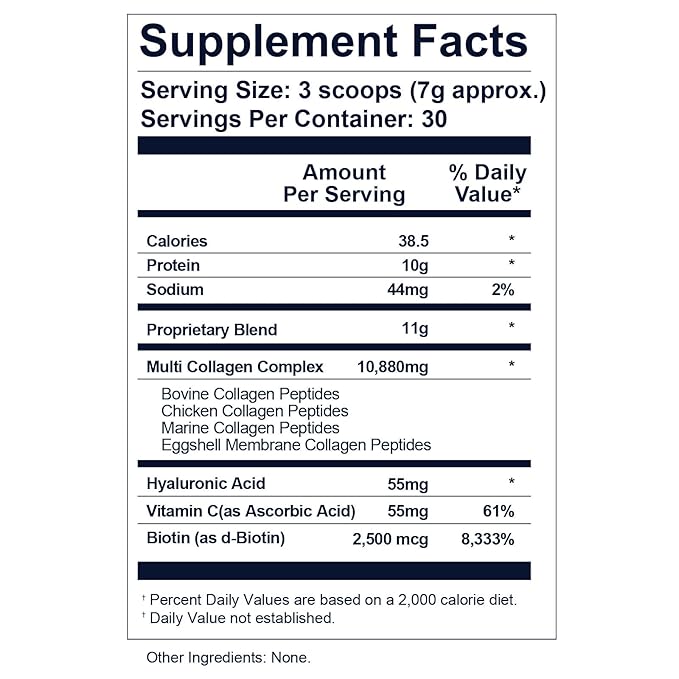 Collagen Peptides Powder, Hydrolyzed Collagen Protein Supplement with Biotin, Hyaluronic Acid, Vitamin C, Easy Mixing Collagen Supplements for Women and Men - 7.85oz