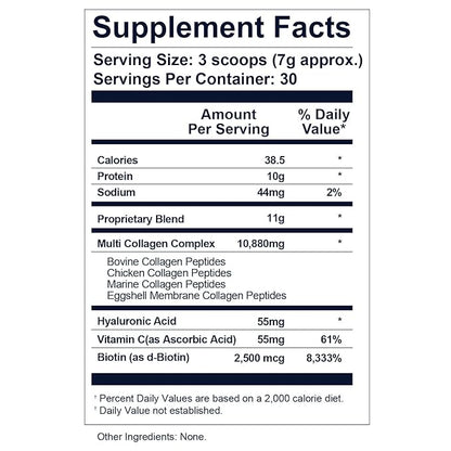 Collagen Peptides Powder, Hydrolyzed Collagen Protein Supplement with Biotin, Hyaluronic Acid, Vitamin C, Easy Mixing Collagen Supplements for Women and Men - 7.85oz