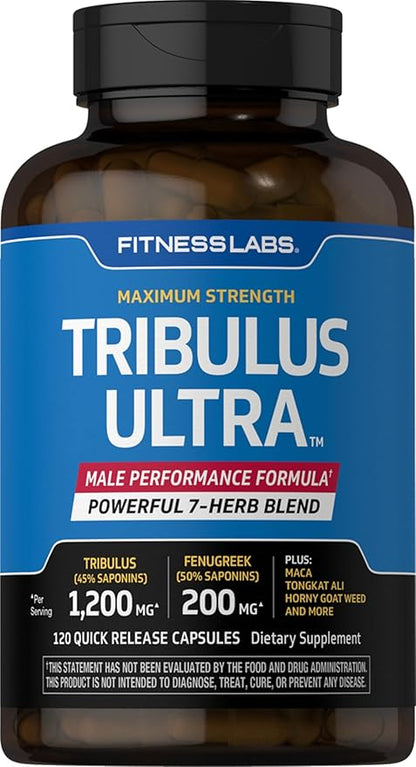 Fitness Labs Tribulus Terrestris for Men | 120 Capsules | 7-Herb Blend with Fenugreek and Maca Extract | Non GMO & Gluten Free