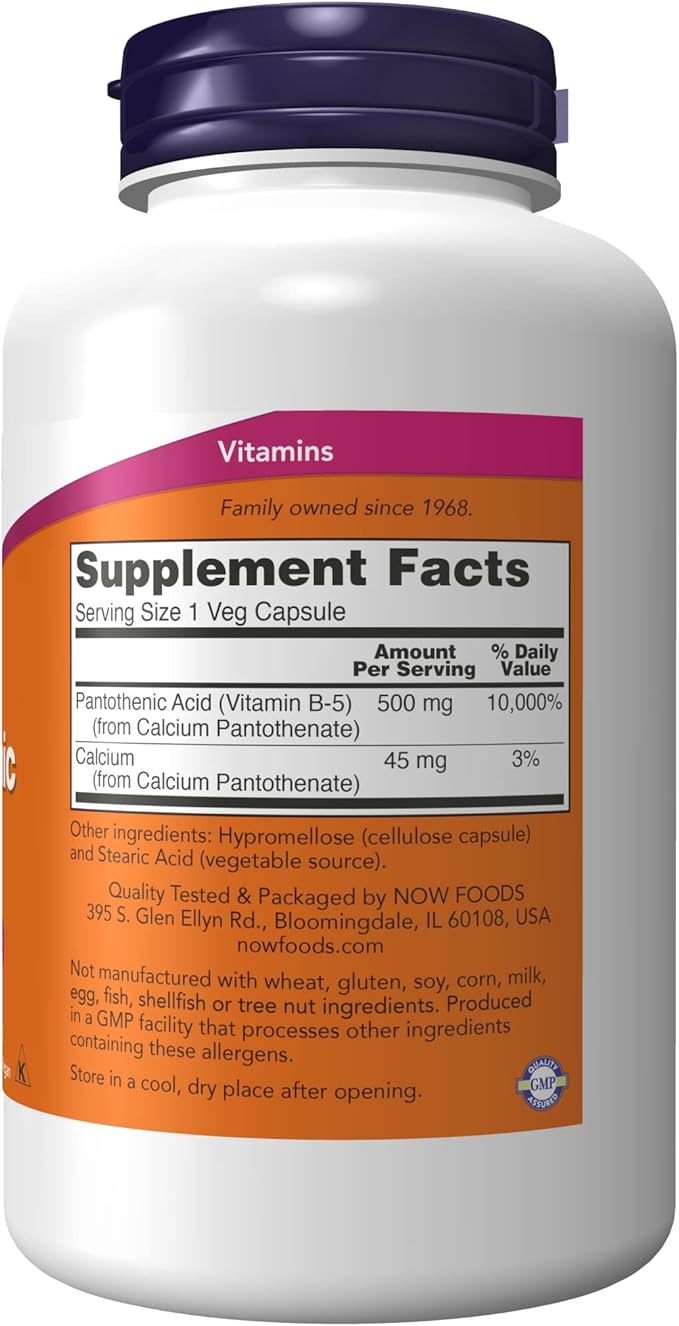 Now Supplements, Pantothenic Acid (Vitamin B-5) 500 mg, B-Complex Vitamin, 250 Capsules (Pack of 2)