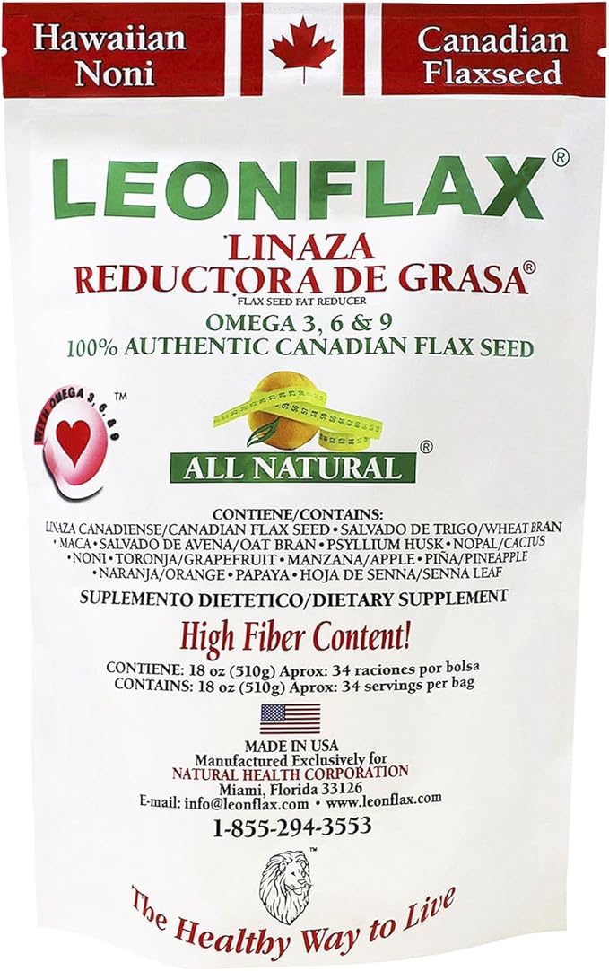 Leonflax, 100% Authentic Canadian Flax Seed, All-natural, High Fiber Content, Dietary Supplement to Improve your Digestive Health, 18 Oz, Bag
