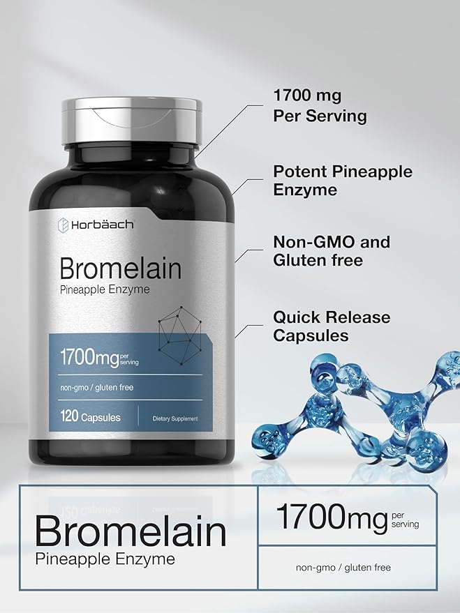 Horbäach Bromelain 1700 mg | 120 Capsules | Supports Digestive Health | Pineapple Enzyme Supplement | Non-GMO, Gluten Free