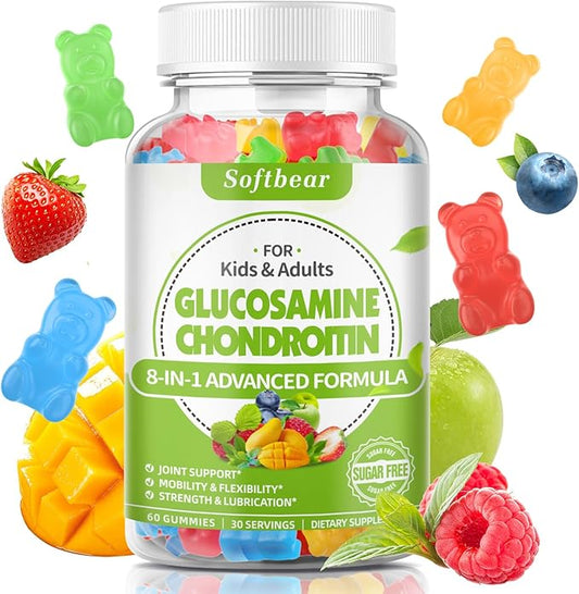 softbear Glucosamine Chondroitin Gummies with MSM Triple Strength, Organic Vegan Chondroitin & Glucosamine Nutritional Supplements for Joint Support Mixed Fruit Flavor 60 Gummies
