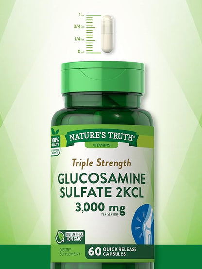 Nature's Truth Glucosamine Sulfate Capsules | 3000mg | 60 Count | Triple Strength | Non-GMO & Gluten Free Supplement