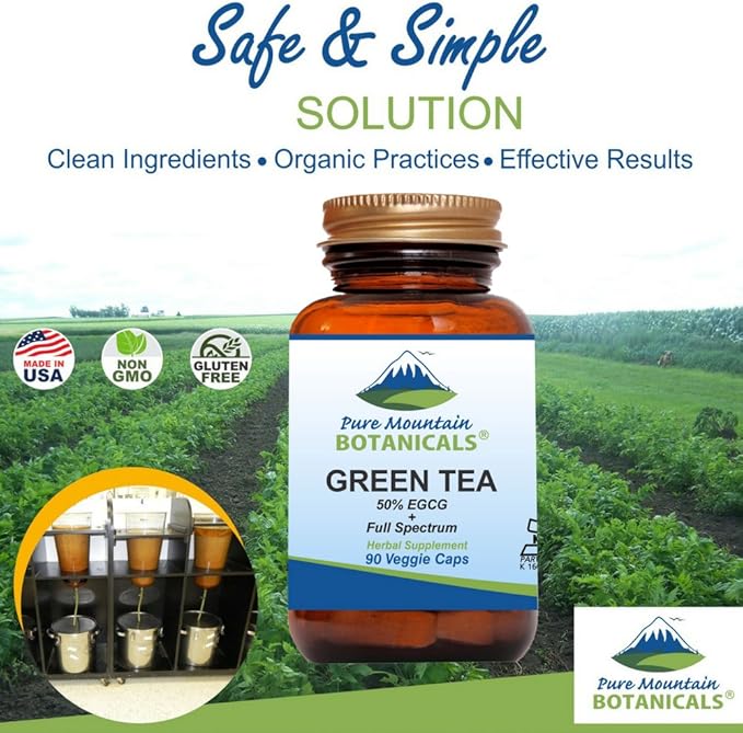 Green Tea Capsules - 90 Kosher Vegan Caps with 450mg Organic Full Spectrum and Pure Green Tea Extract