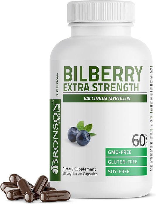 Bronson Bilberry Extra Strength Vaccinium Myrtillus, Promotes Eye Health and Supports Healthy Vision - Non GMO, 60 Vegetarian Capsules