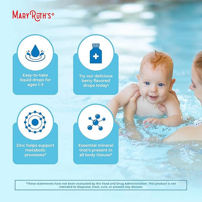 MaryRuth Organics USDA Toddler Liquid Drops | Zinc Sulfate | Immune Support Supplement| Skin Health | Vegan | Formulated for Ages 1-3 | Delicious Berry Flavor | 1 Month Supply | 2 Fl Oz