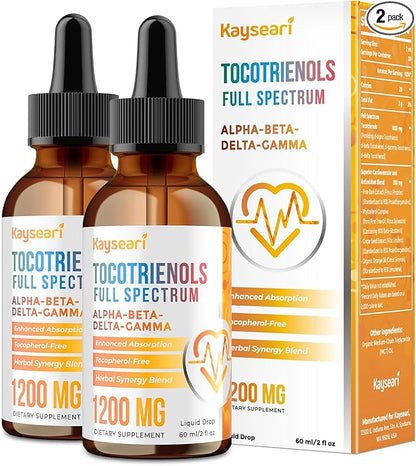 Full Spectrum of Tocotrienols Supplement 1200mg- Tocotrienol Vitamin E Liquid,Tocopherol-Free - Superior Antioxidant Blend - Higher Absorption - 2 Pack