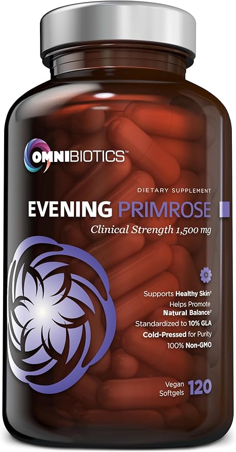 Organic Evening Primrose Oil for Women, Clinical Strength 1500mg per Capsule - 10% GLA, Cold-Pressed, Non-GMO, Hormone Balance for Women, Aceite De Onagra Organico - 120 Vegan Softgel Capsules