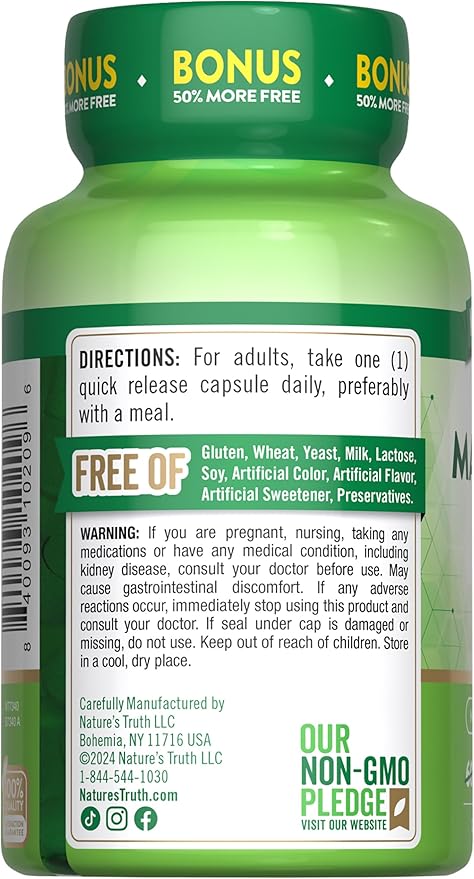 Nature's Truth Magnesium Oxide 500mg Capsules | 90 Count | Non-GMO & Gluten Free High Strength Supplement