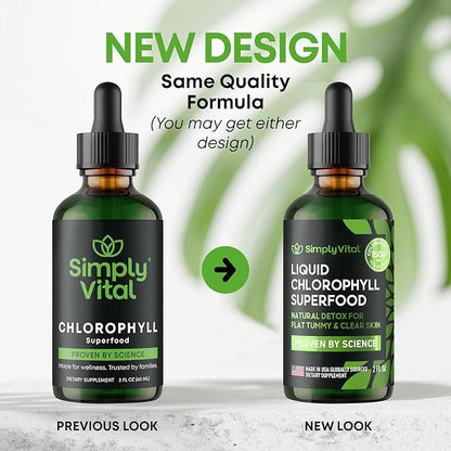 SimplyVital Chlorophyll Liquid Drops for Clear Skin & Energy Boost - Immune Support Supplement - Made in USA - Liquid Chlorophyll for Gut Health - Internal Deodorant - Antioxidant- 2 FL OZ