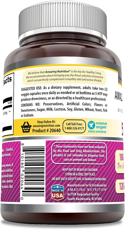 Amazing Formulas 5-HTP (Hydroxytryptophan) Supplement | 100 Mg Per Serving | Veggie Capsules | Non-GMO | Gluten Free | Made in USA (2 Pack, 120 Count)