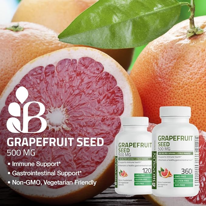 Bronson Grapefruit Seed Extract 500 MG per Serving Citrus Paradisi Supports Immune Health & Helps Maintain a Healthy Gastrointestinal Tract - Non-GMO, 120 Vegetarian Capsules