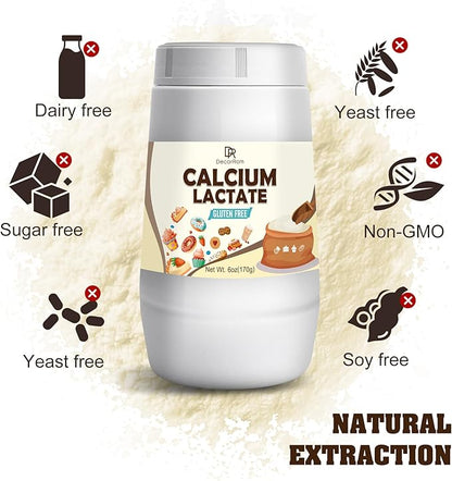 Calcium Lactate Powder 6oz - Pure Food-Grade Calcium Lactate, Supports Bone Health, Non-GMO Food Stabilizer for Neutralize Acidity, Bulking Agent, Breads, Pastries, Ice Cream, Jellies, Dairy Products