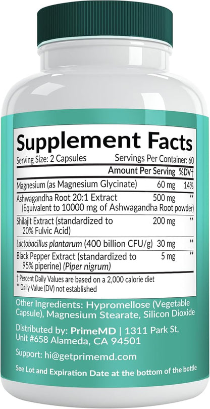 5-in-1 Cortisol Supplement with Ashwagandha for Mood, Stress, Relaxation, Adrenal and Cortisol Support - Herbal Supplements with Shilajit Extract, Magnesium Glycinate, Probiotics (120 ct, Pack of 1)