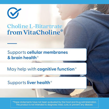 Doctor's Best Choline L-Bitartrate (VitaCholine), Supports Prenatal Health & Liver Function, Non-GMO, Gluten Free, Soy Free, Vegan 60 Veggie Caps