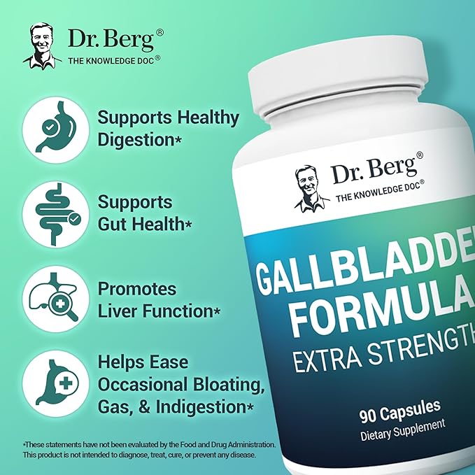 Dr. Berg Gallbladder Formula Extra Strength - with Ox Bile Powder and Conjugated Bile Acid - Digestive Enzymes Proprietary Blend - Full 45-Day Supply - 90 Vegetable Capsules