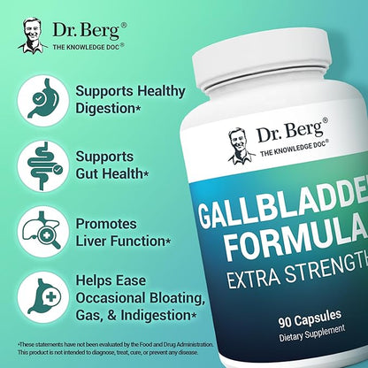 Dr. Berg Gallbladder Formula Extra Strength - with Ox Bile Powder and Conjugated Bile Acid - Digestive Enzymes Proprietary Blend - Full 45-Day Supply - 90 Vegetable Capsules