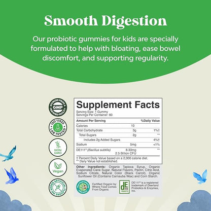 Natures Craft USDA Organic Probiotic Gummies for Kids - Vegan Non-GMO Kids Probiotic Gummy Vitamin for Immunity and Digestive Health - Gentle 2.5B CFU Organic Probiotics Strawberry Flavor (4 Month)