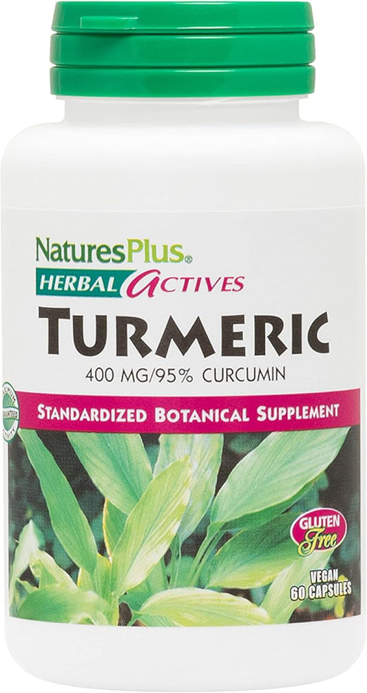 Natures Plus Herbal Actives Turmeric - 400 mg, 95% Curcumin, 60 Vegan Capsules - Vegetarian, Gluten-Free - 60 Servings