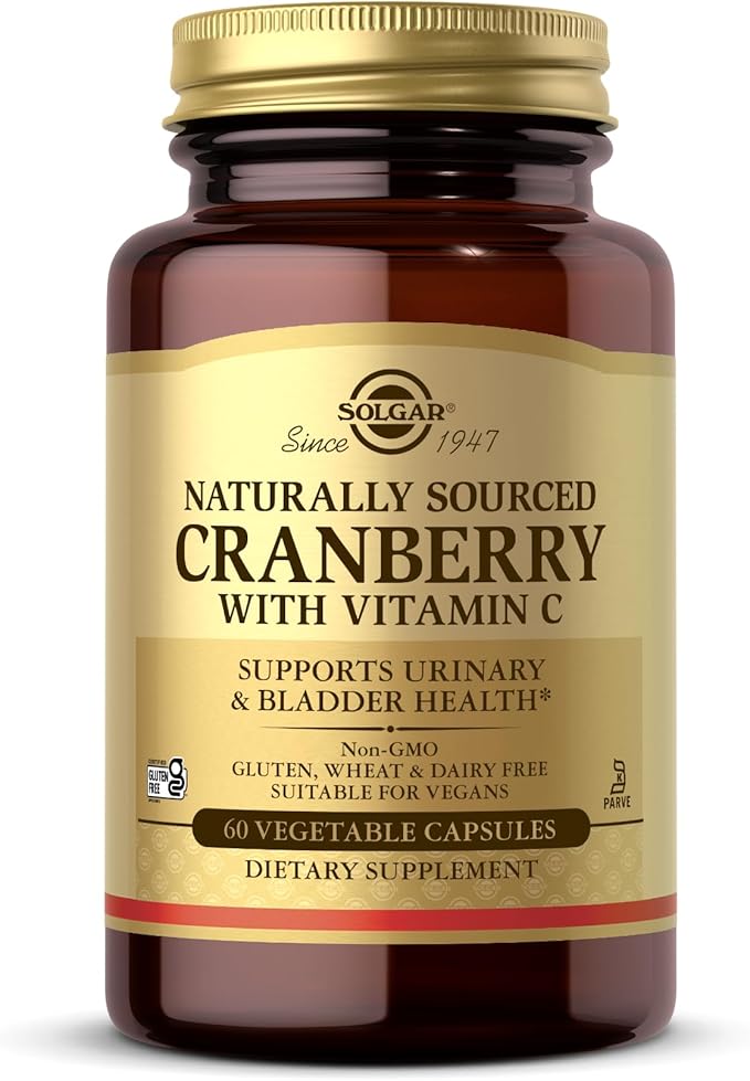 SOLGAR Cranberry with Vitamin C - 60 Vegetable Capsules - Supports Urinary & Bladder Health - Non-GMO, Vegan, Kosher, Gluten Free - 60 Servings
