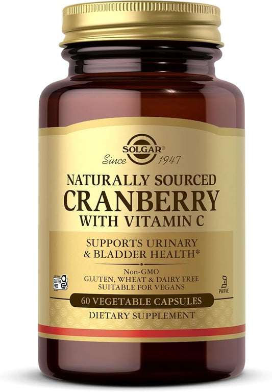 SOLGAR Cranberry with Vitamin C - 60 Vegetable Capsules - Supports Urinary & Bladder Health - Non-GMO, Vegan, Kosher, Gluten Free - 60 Servings