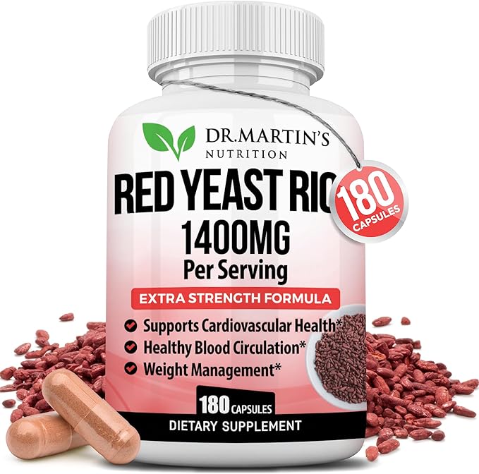 Red Yeast Rice Extract 1400mg Supplement 180 Count | Maintain Healthy Cholesterol Levels | Supports Cardiovascular & Blood Circulation For Healthy Heart, Digestion, Weight Management & Overall Health