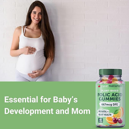 Yuve Prenatal Gummies for Women – Folic Acid 667 mcg DFE – Pregnancy Vitamins Gummies – Hormonal Support & Folate Acid – Vegan & Natural – 60 ct