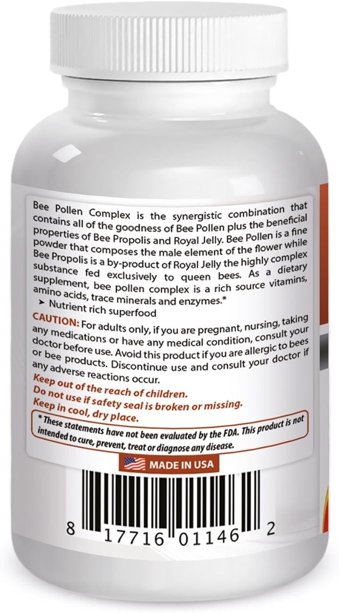 Best Naturals Bee Pollen Complex 1000 mg 120 Tablets
