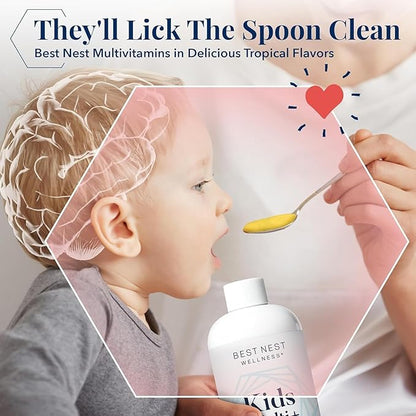 Best Nest Wellness Kids Multi Plus - Brain Health Support Supplement for Kids - Liquid Multivitamin with Methylated Vitamins - Nutritional Supplement Aids Immune Health - Tropical Flavor, 16 fl oz