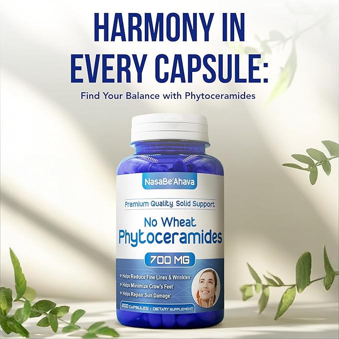 Extra Strength Phytoceramides Supplement | Wheat and Gluten Free Plant Based Ceramides Supplement with A C D E Skin Vitamins for Women | Hydrating Skin Care Capsules for Women (100 Day Supply)