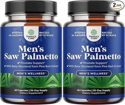 Saw Palmetto for Men with Beta Sitosterol - Saw Palmetto Extract Prostate Support Supplement for Men's Health & Better Bladder Control plus Restoring Hair Supplement for Hair Health for Men - 2 pack