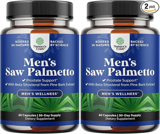 Saw Palmetto for Men with Beta Sitosterol - Saw Palmetto Extract Prostate Support Supplement for Men's Health & Better Bladder Control plus Restoring Hair Supplement for Hair Health for Men - 2 pack