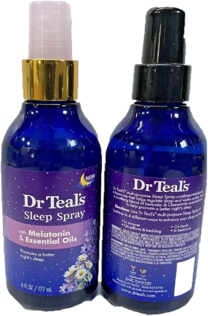 Dr. Teal's Sleep Spray with Melatonin & Essential Oils Gift Set (2 Pack, 6 fl oz ea.) - Nighttime Therapy Formula with Chamomile & Lavender - Ease Sore Muscles While Promoting a Better Nights Sleep