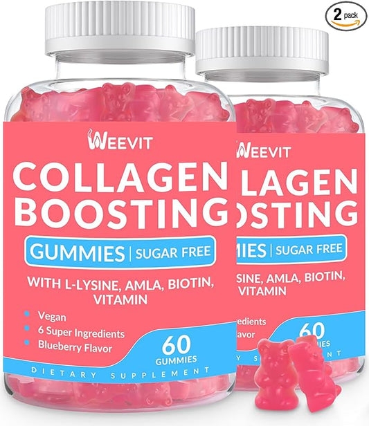 Collagen Boosting Gummies, Vegan Collagen Gummies for Women with L-Lysine, Amla, Biotin, Vitamin C, A, E, Collagen Booster Gummies Supplement for Hair Skin Nails & Joint