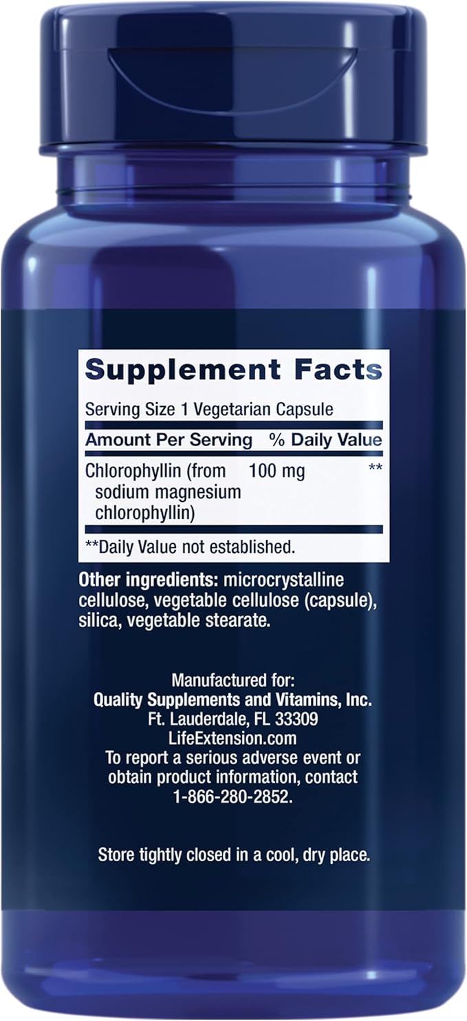 Life Extension Chlorophyllin, antioxidant & DNA Health Support, Gluten-Free, Non-GMO, Vegetarian, 100 Vegetarian Capsules