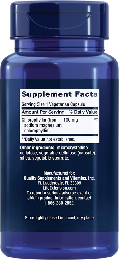 Life Extension Chlorophyllin, antioxidant & DNA Health Support, Gluten-Free, Non-GMO, Vegetarian, 100 Vegetarian Capsules