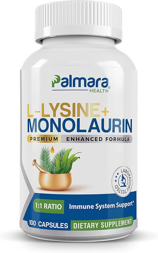 L-Lysine + Monolaurin 600mg 1:1 Ratio, 1 Pack, 100 Capsules
