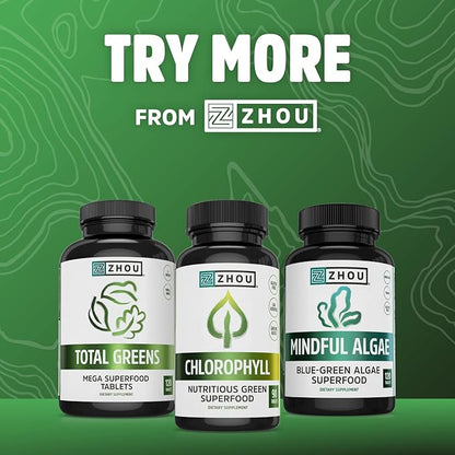 Zhou Nutrition Chlorella Tablets, Algae Superfood, Chlorella Broken Cell, Vegan Supplement, Gluten-Free, 120 Tablets