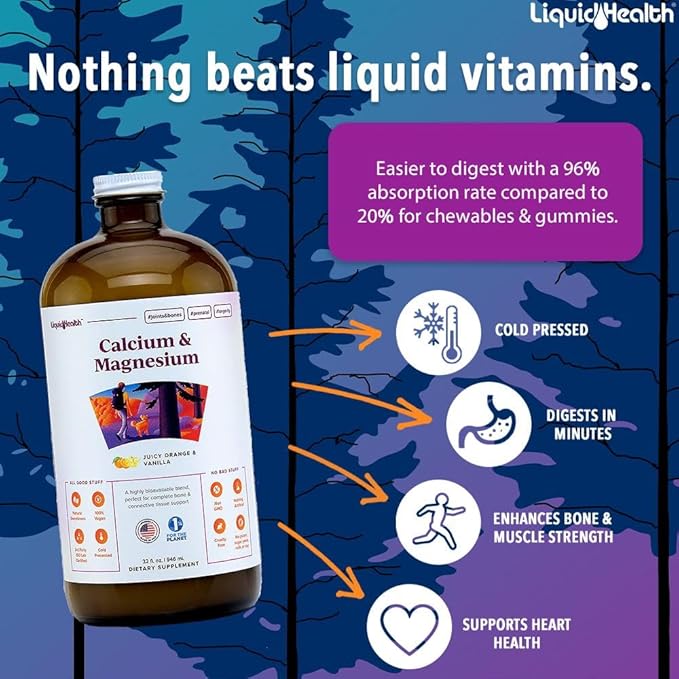 LIQUIDHEALTH Sleep Well Melatonin Drops & Calcium and Magnesium Liquid Joint Supplement Bundle - Natural Herbal Sleep Aid, Promotes Relaxation, Bone, Tissue, & Joint Support - USA Made, Vegan, Non-GMO