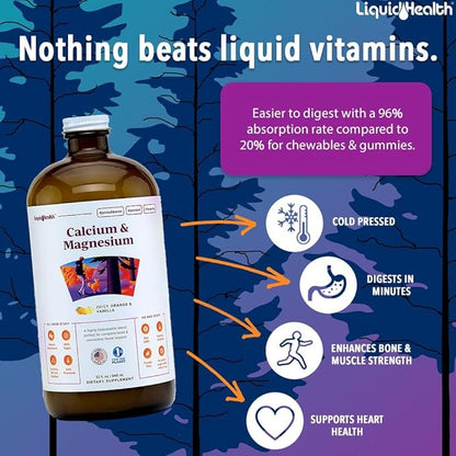 LIQUIDHEALTH Sleep Well Melatonin Drops & Calcium and Magnesium Liquid Joint Supplement Bundle - Natural Herbal Sleep Aid, Promotes Relaxation, Bone, Tissue, & Joint Support - USA Made, Vegan, Non-GMO